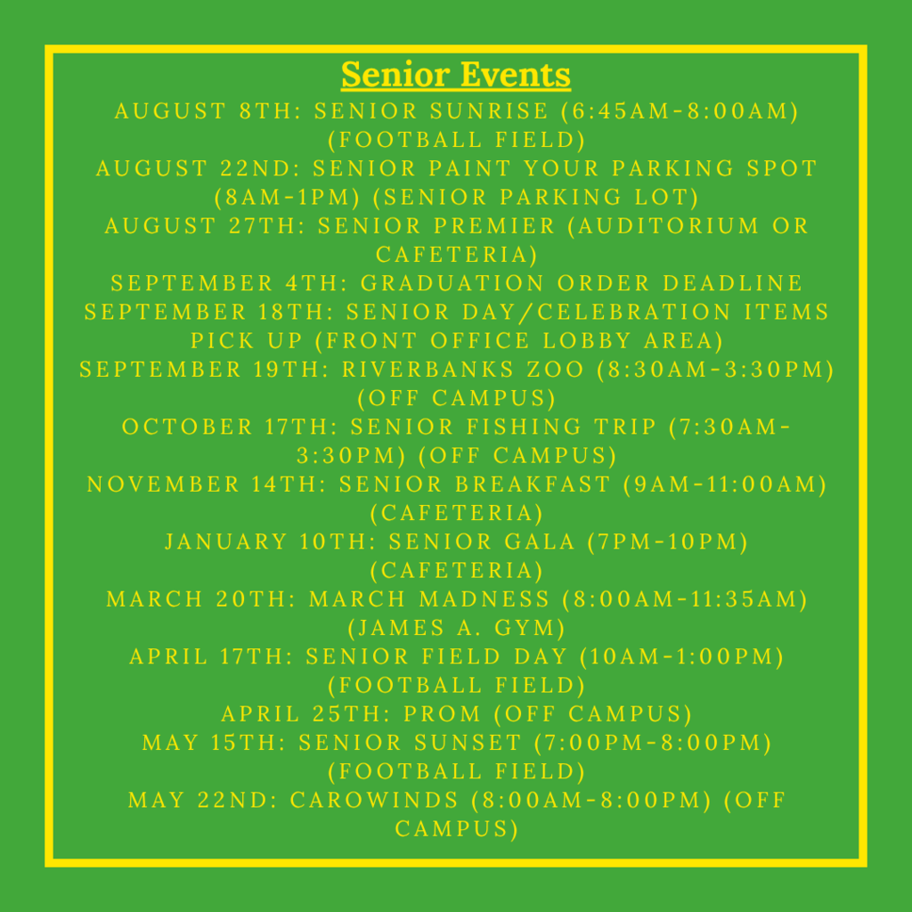 Listing of senior events