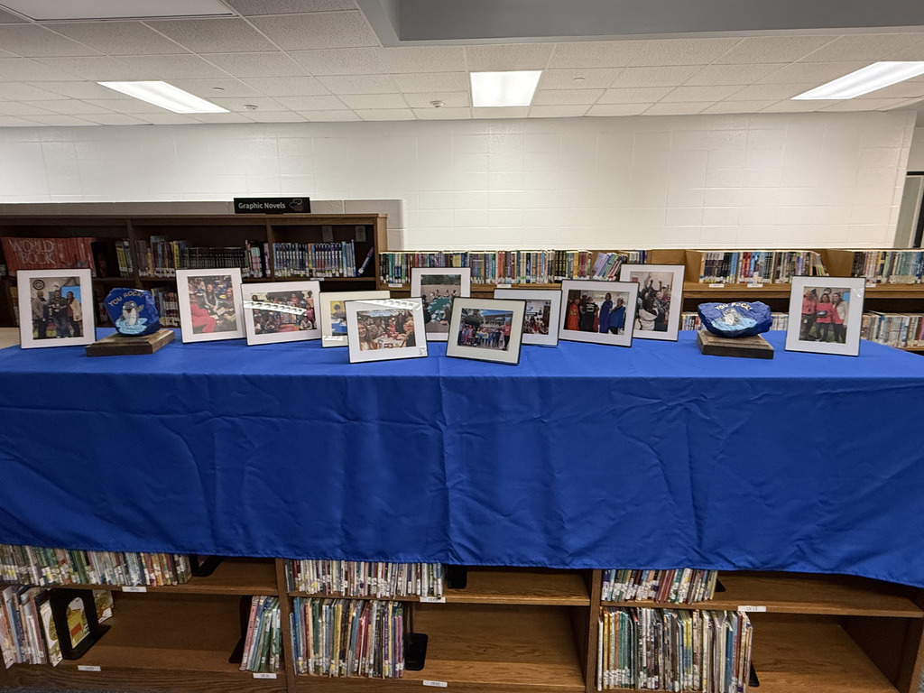 Pictures on top library Shelf