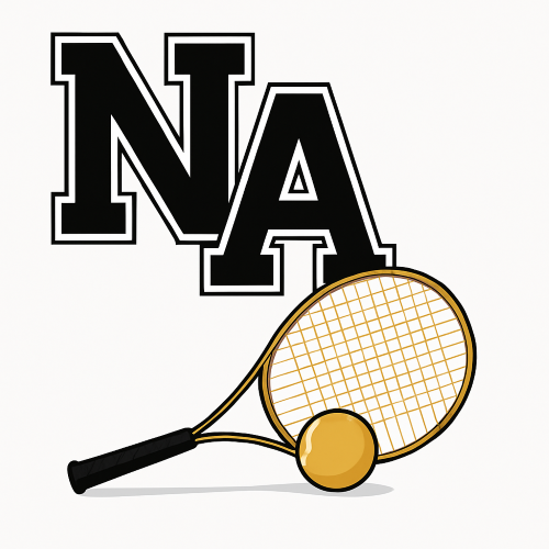 NA block logo with animated tennis racket and ball.