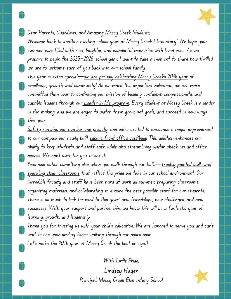 hager welcome letter 25-26