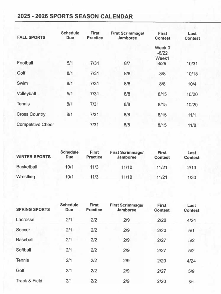 Sports Schedule