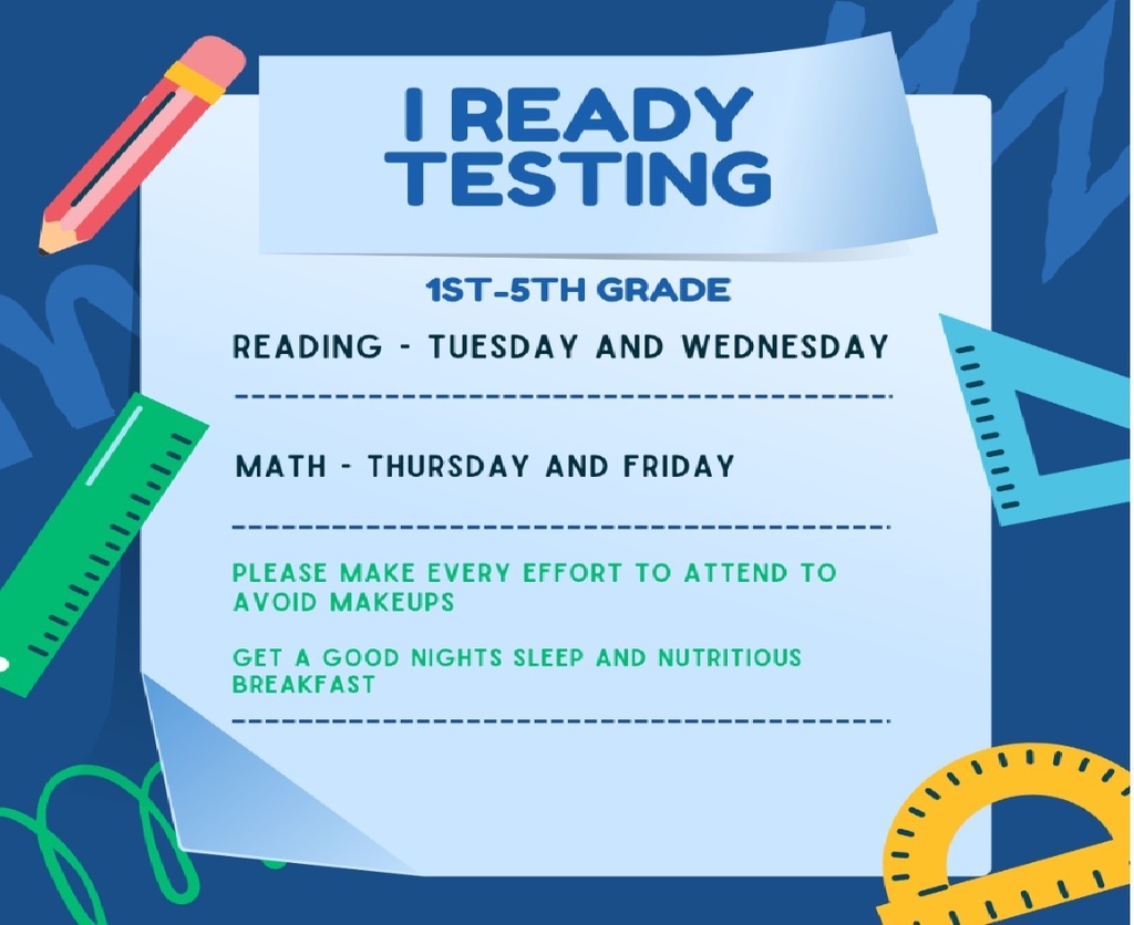 iReady testing dates listed with pencil, ruler and protractors around dates