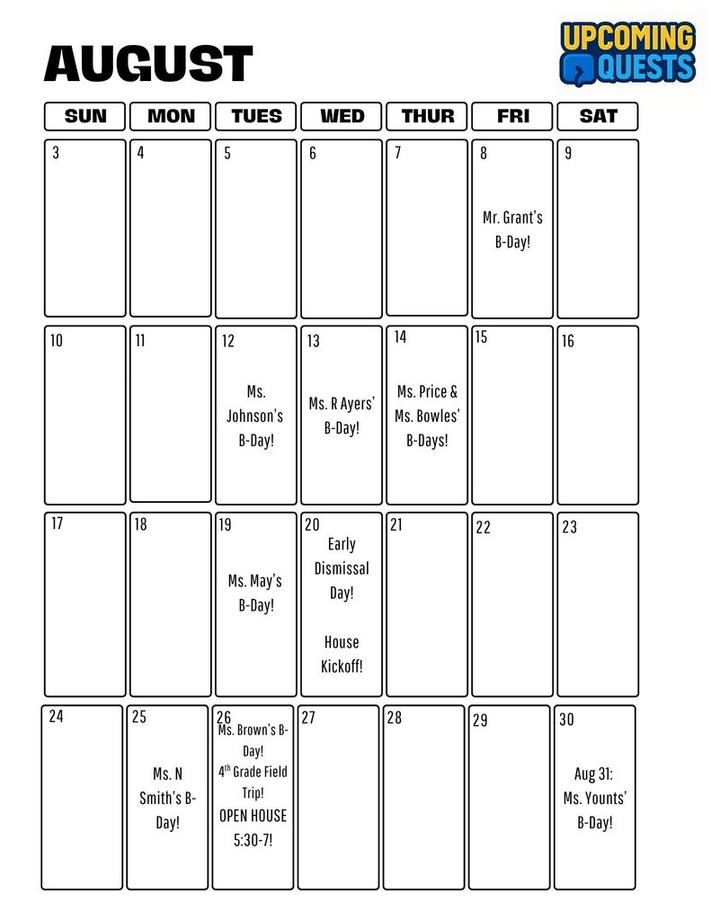 Calendar for August