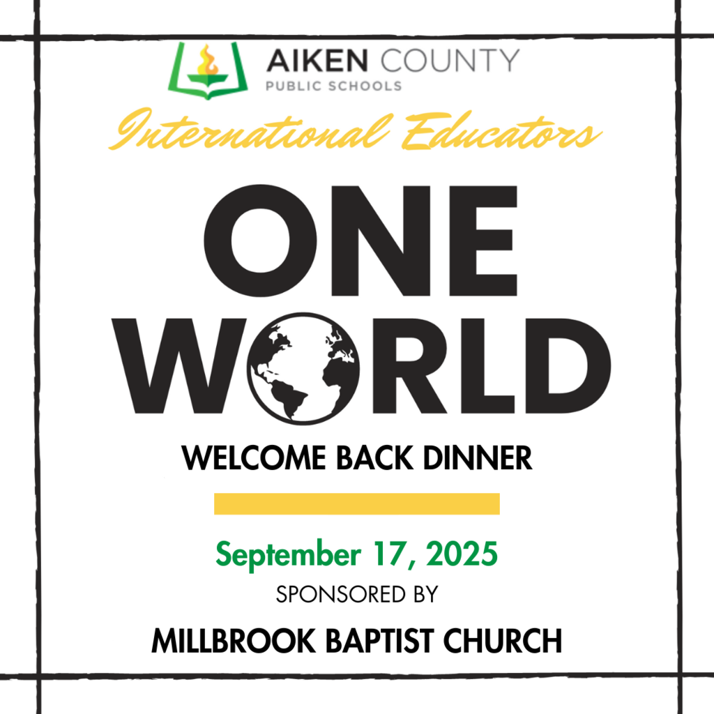 International Educators One World Welcome Back Dinner. September 17, 2025. Sponsored by Millbrook Baptist Church
