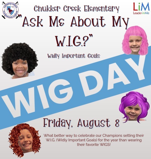4 girls wearing wigs for WIG Day on Friday, August 8