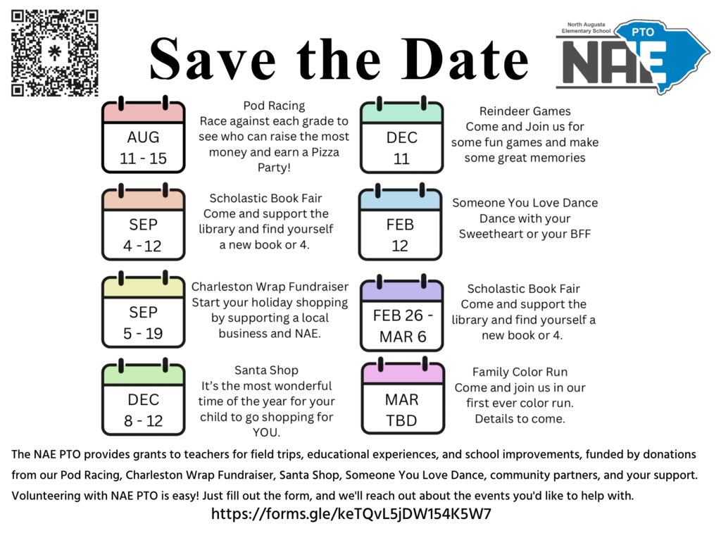 NAUE PTO Save the Date List of events