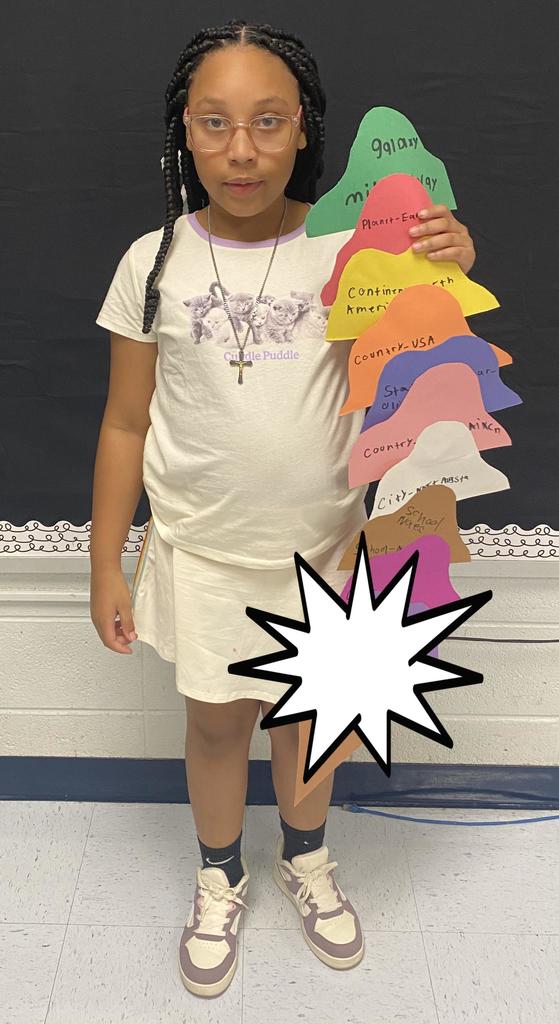 Fourth Grade student holding project