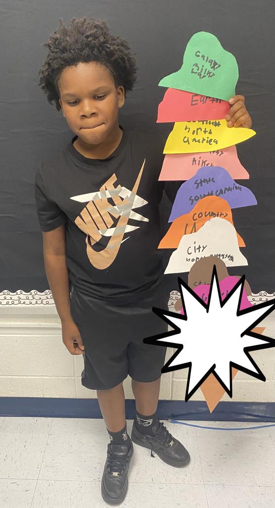 Fourth Grade student holding project