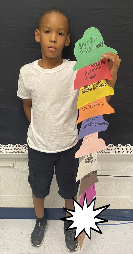 Fourth Grade student holding project