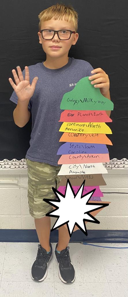 Fourth Grade student holding project