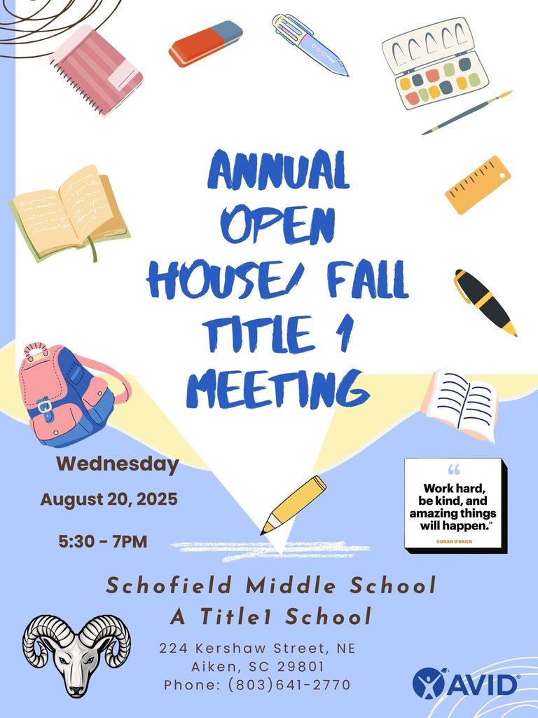 Flyer with pictures of school supplies