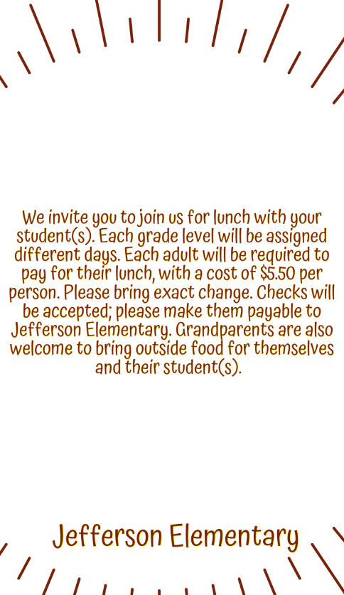A flyer with red text gives information about Grandparents Day lunch.