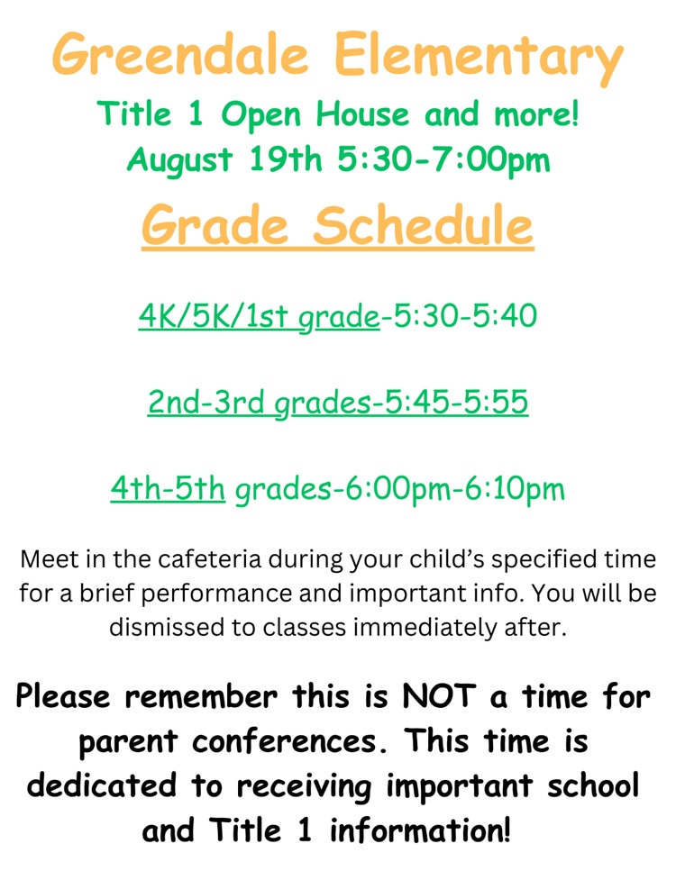open house flyer with times for different grade levels