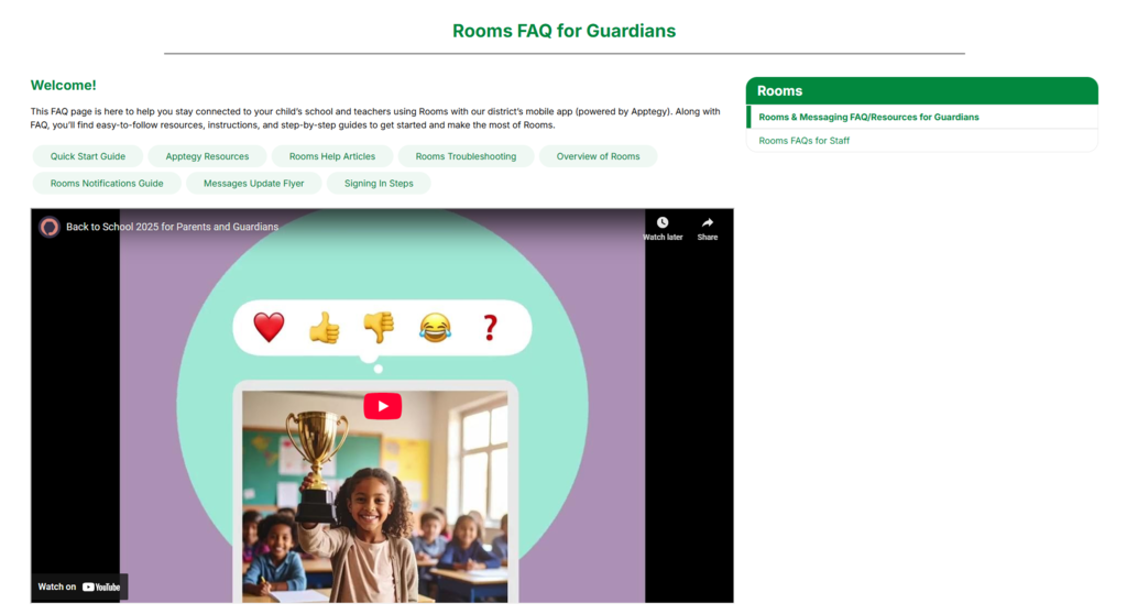 Rooms Support Location - FAQ for Guardians.