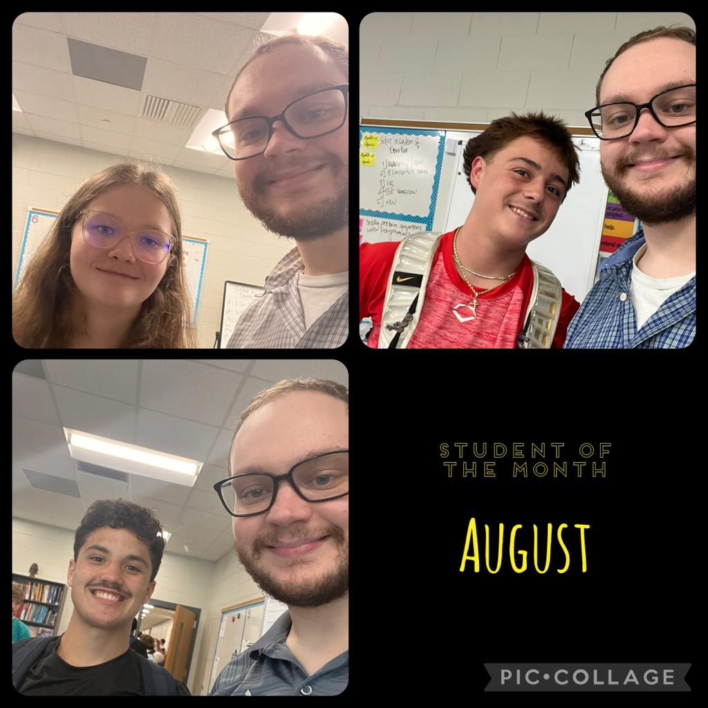 3 Picture collage of Dr. Ball with his students of the month.