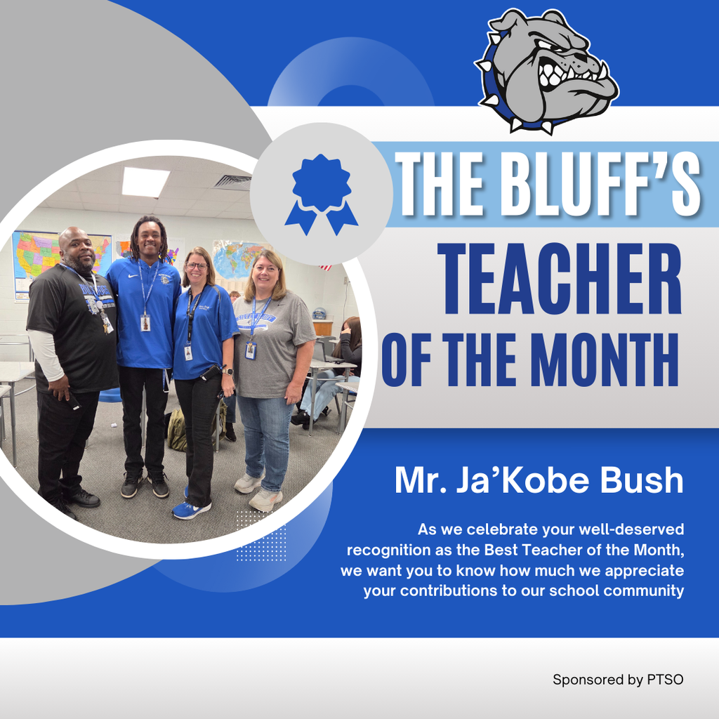 Ja'Kobe Bush, August Teacher of the Month, standing with administration