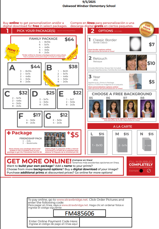 Flyer for picture packages on Friday, September 5th.