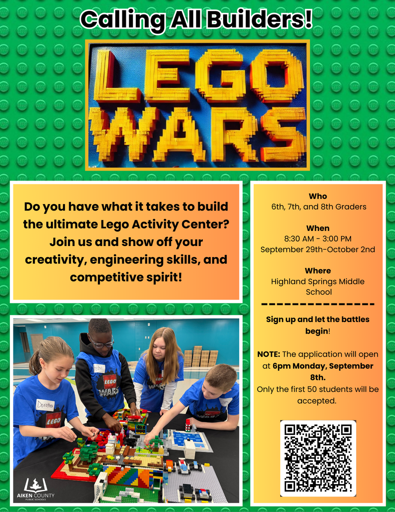 Lego Wars Fall Break sign up flyer with students building lego creations and sign-up information.