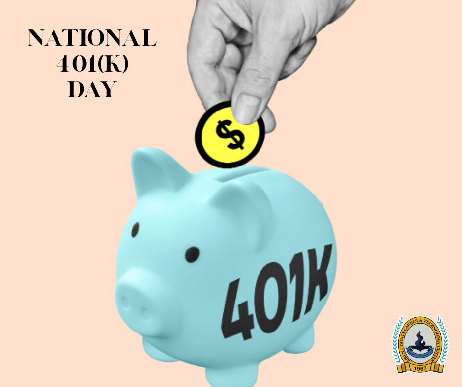 National 401(K) day image with piggy bank and ACCTC Logo