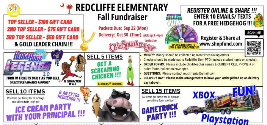 Redcliffe Elementary Fall Fundraiser Prize list graphic.