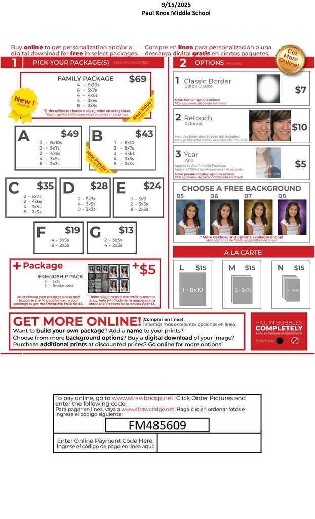 Picture day packages
