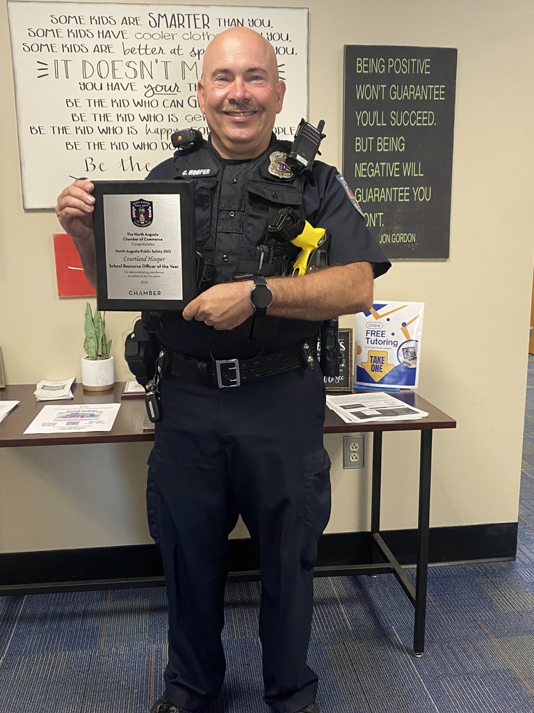 Congrats to Officer Hooper, voted School Resource Officer of the year!  We may be biased, but to know him is to love him, and this recognition is well-deserved!!