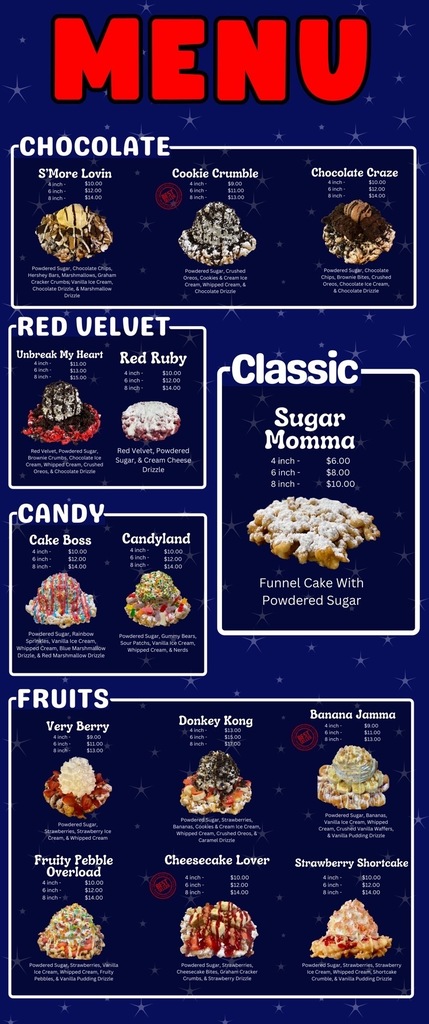 Funnel Cake Lounge Menu.