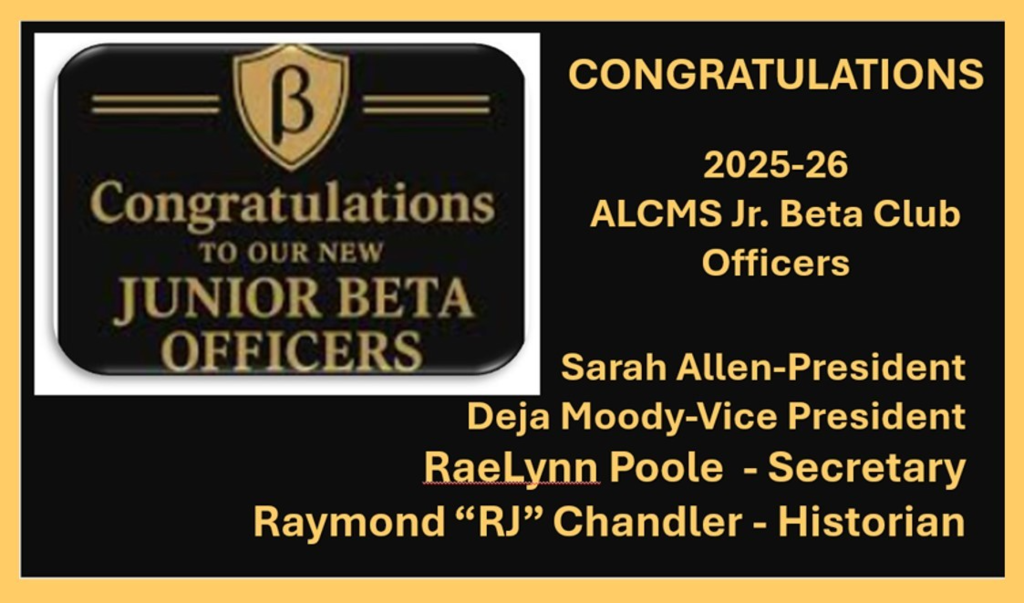 Announcement of 2025-2026 Jr. Beta Club Officers
