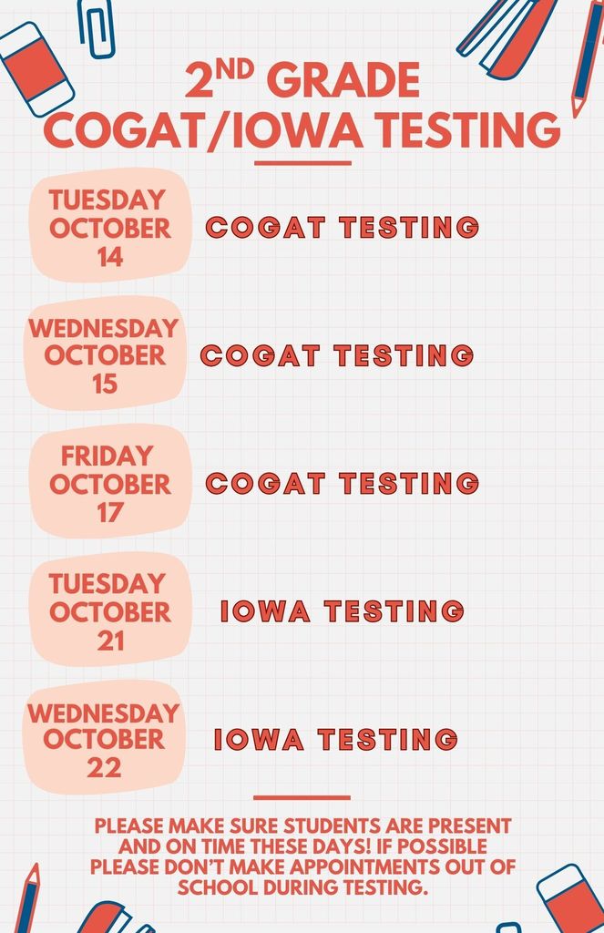 2nd Grade testing dates