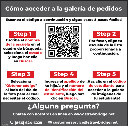 Flyer for Strawbridge ordering gallery.  Use QR code to order pictures.