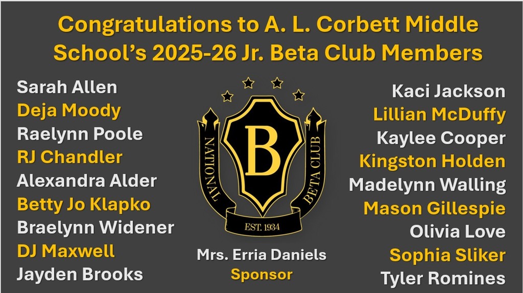 Flyer to 2025-2026 Jr. Beta Club Members