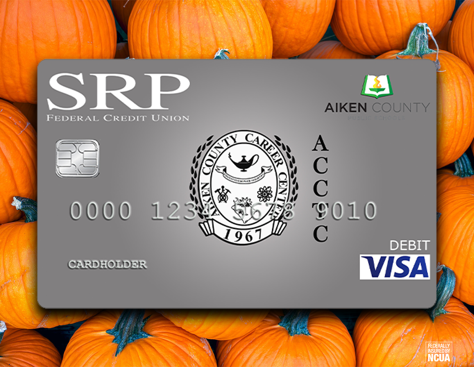 SRP ACCTC Debit Card with pumpkins in background
