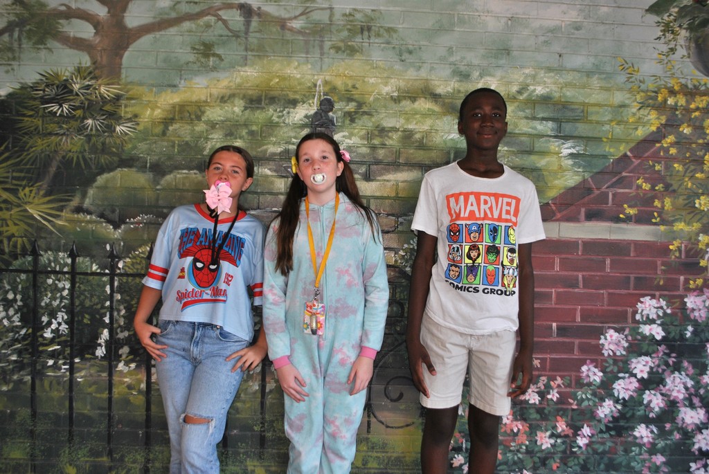 Students dressed as toddlers for spirit week.