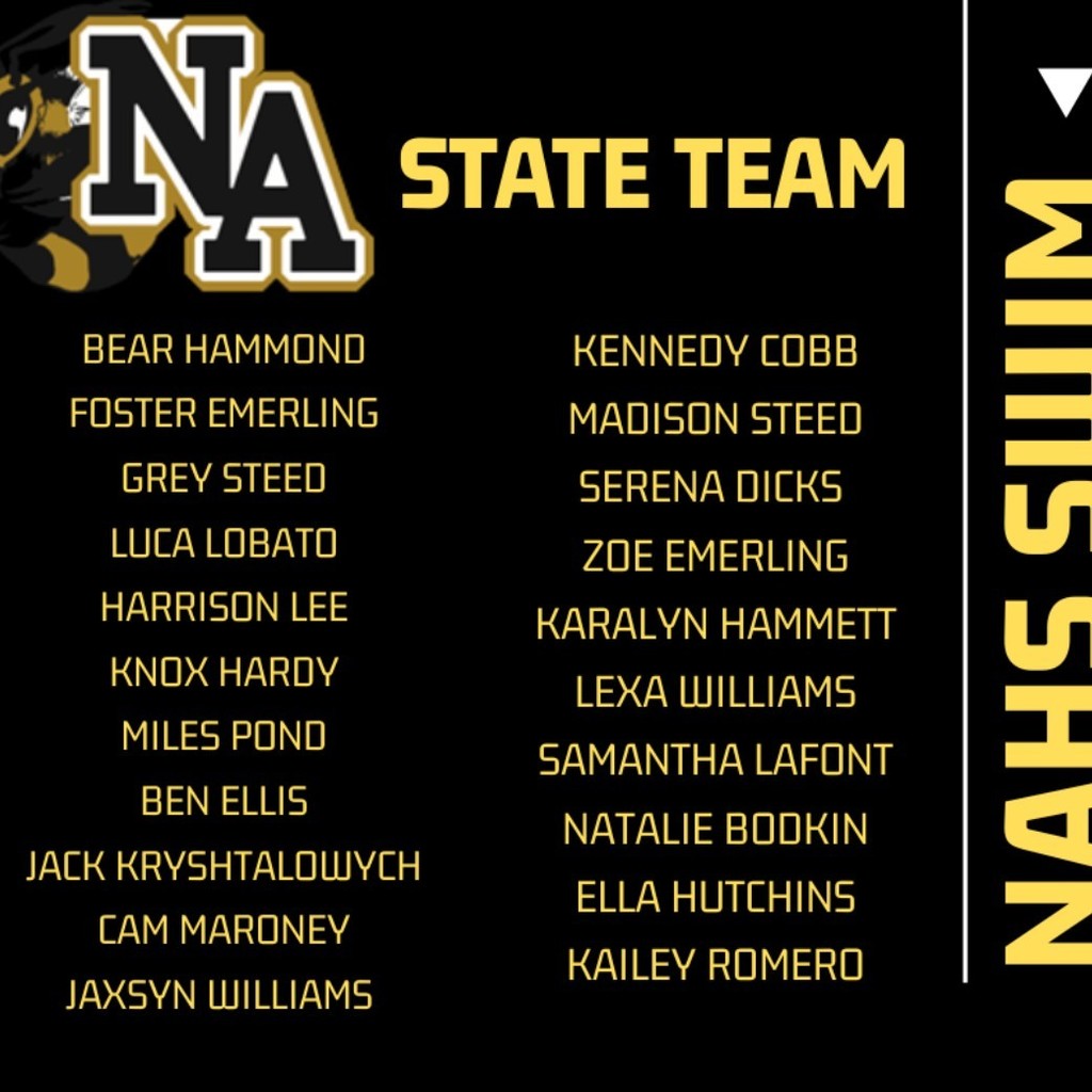 NAHS State swim team roster