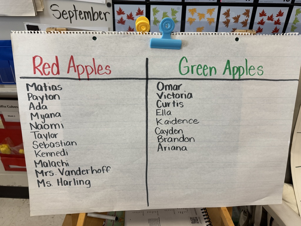 Chart with red apples and green apples written.
