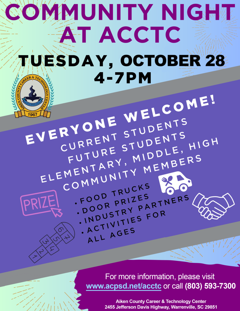 ACCTC Community Night. Tuesday, October 28 from 4-7 PM