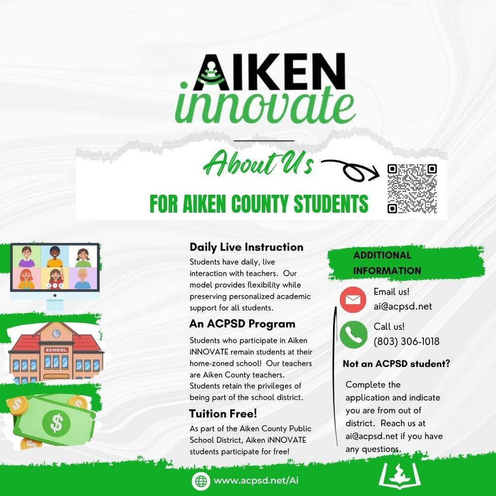 Aiken iNNOVATE flyer containing information about the Aiken iNNOVATE virtual learning program.  