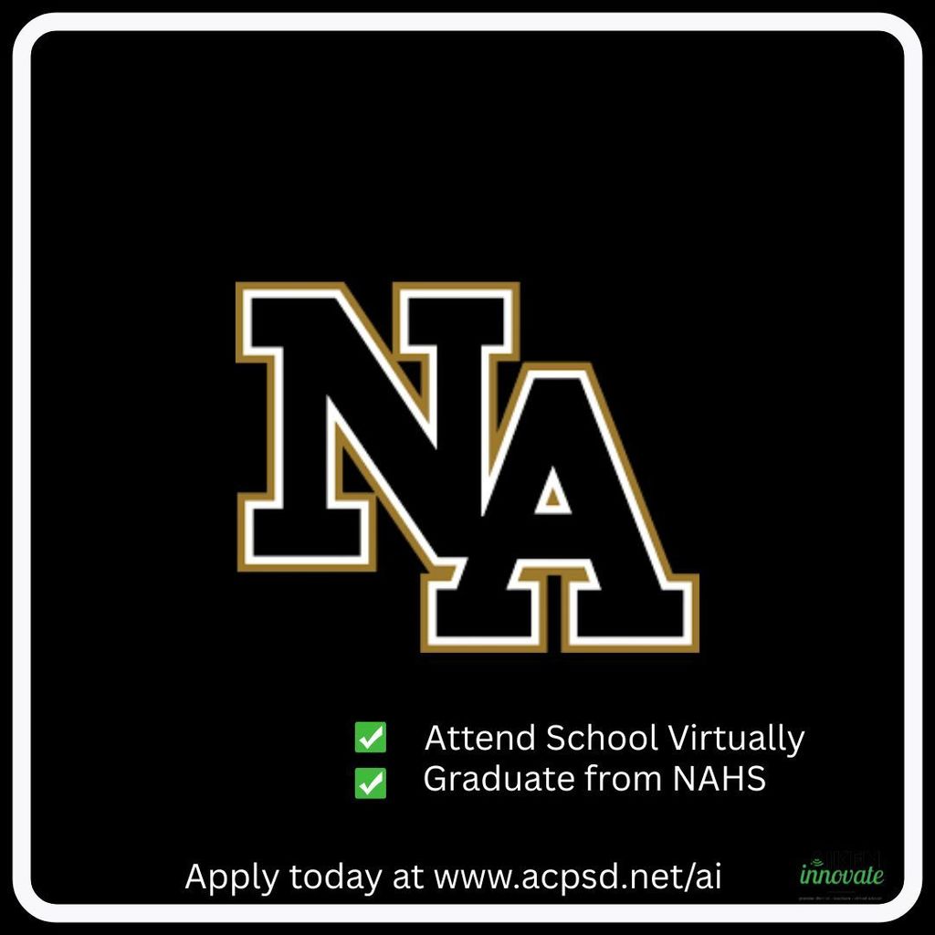 NAHS logo indicating all students can participate in school virtually and graduate from their home schools.