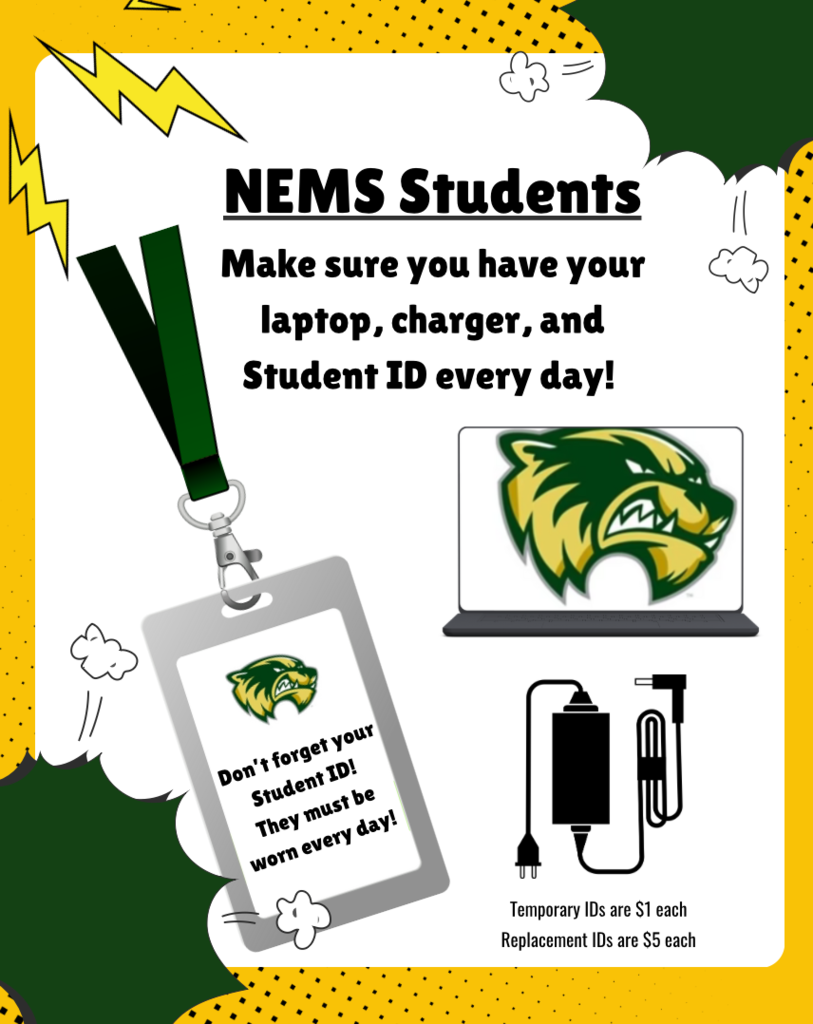 flyer with Text  about remembering your ID, charger, and laptop