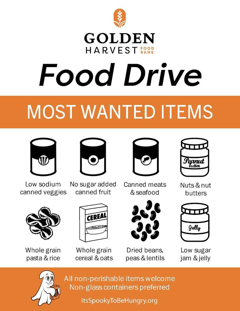 Flyer of most wanted items for food drive.