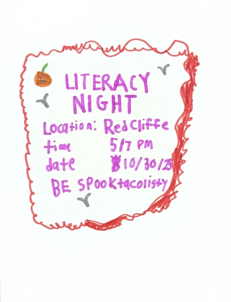 Student flyer for Art Craft Fair: Art Craft Fair Literacy Night at Redcliffe October 30th 5-7pm.