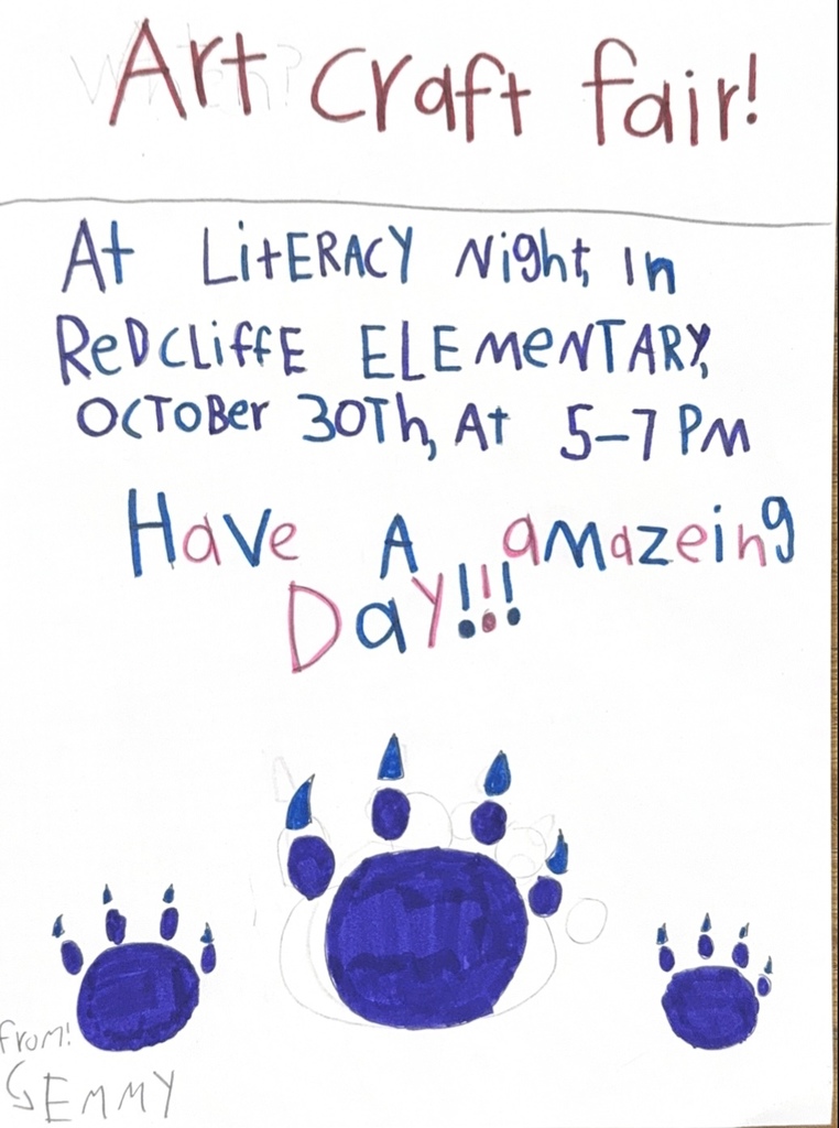 Student flyer for Art Craft Fair: Art Craft Fair Literacy Night at Redcliffe October 30th 5-7pm.