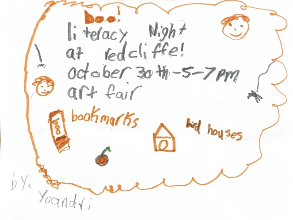 Student flyer for Art Craft Fair: Art Craft Fair Literacy Night at Redcliffe October 30th 5-7pm.