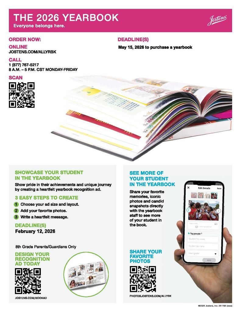 Yearbook flyer with QR codes for ordering.