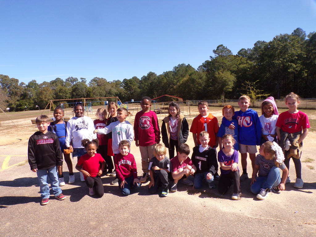 Students dressd in college gear.