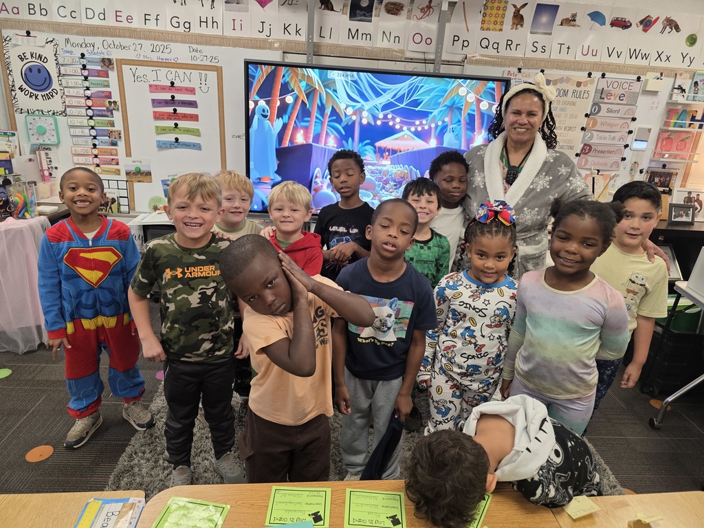 Students and staff wearing pajamas.