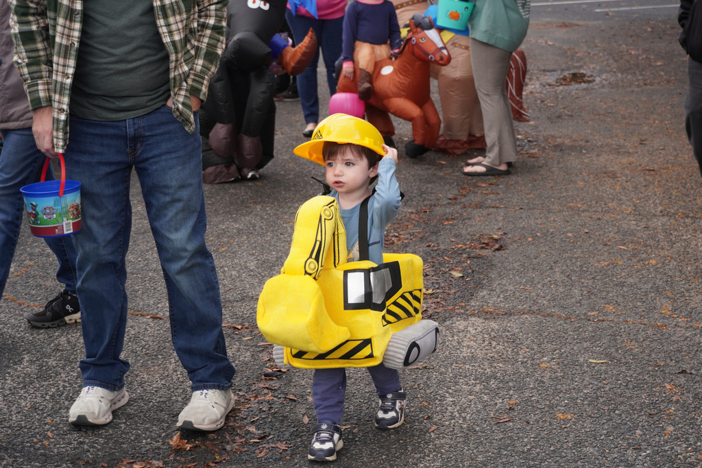 One young child dressed as a construction worker.