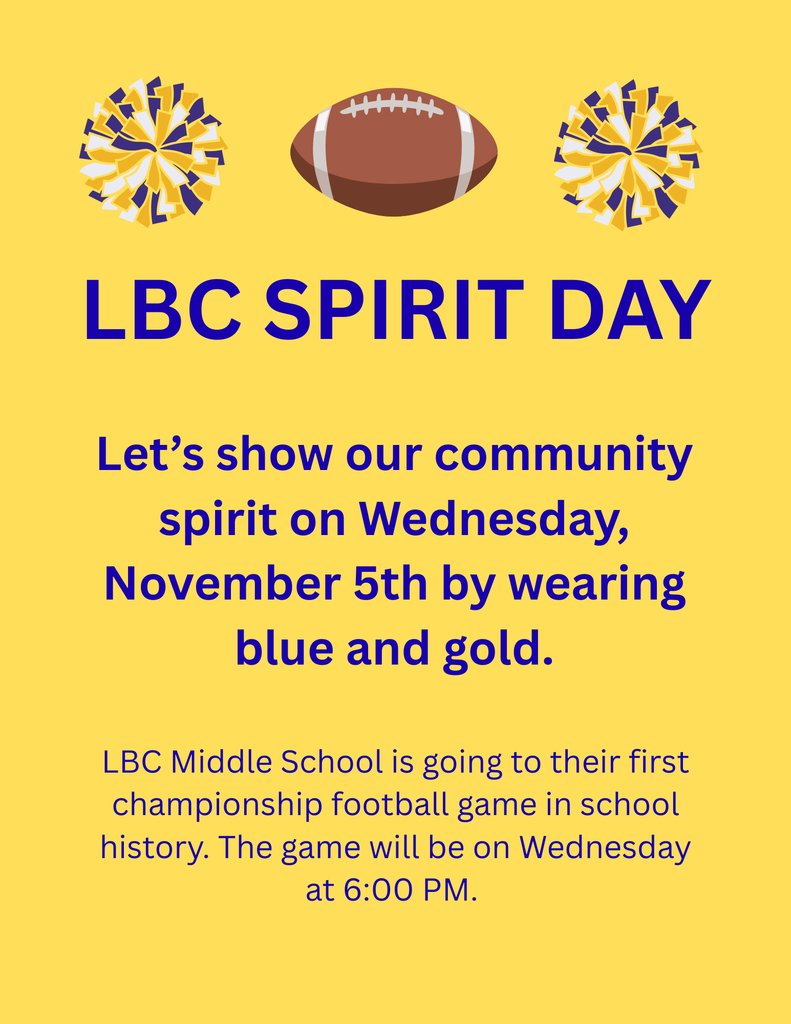 A yellow flyer with an image of pom poms and a football gives information about a spirit day to wear blue and yellow.