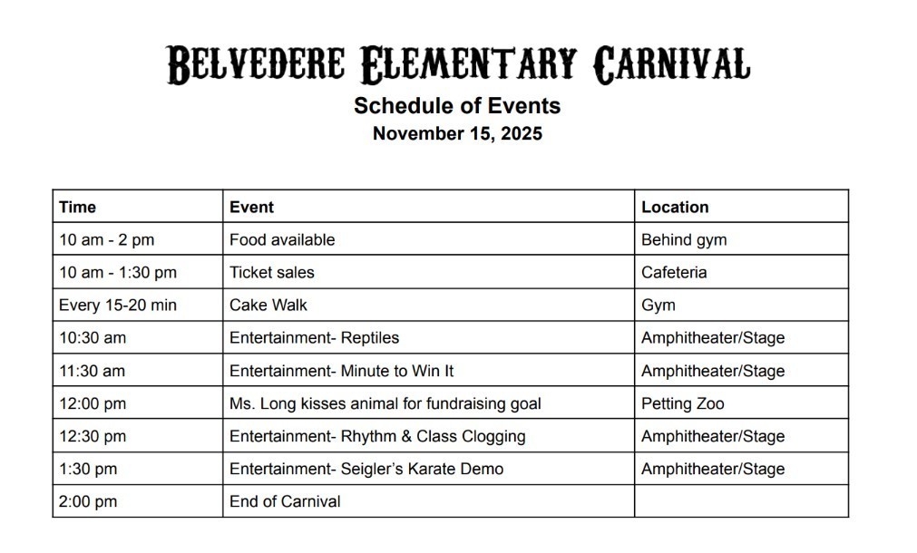 Carnival Schedule