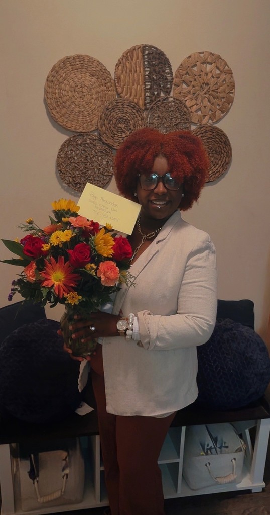 woman holding flowers